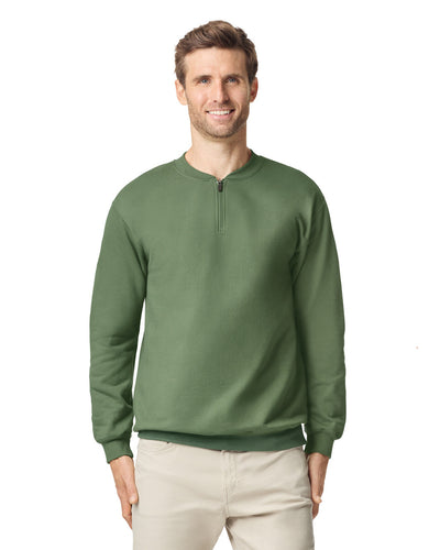 Gildan SF008 Unisex Softstyle Midweight 1/4 Zip Sweatshirt - Military Green - model front