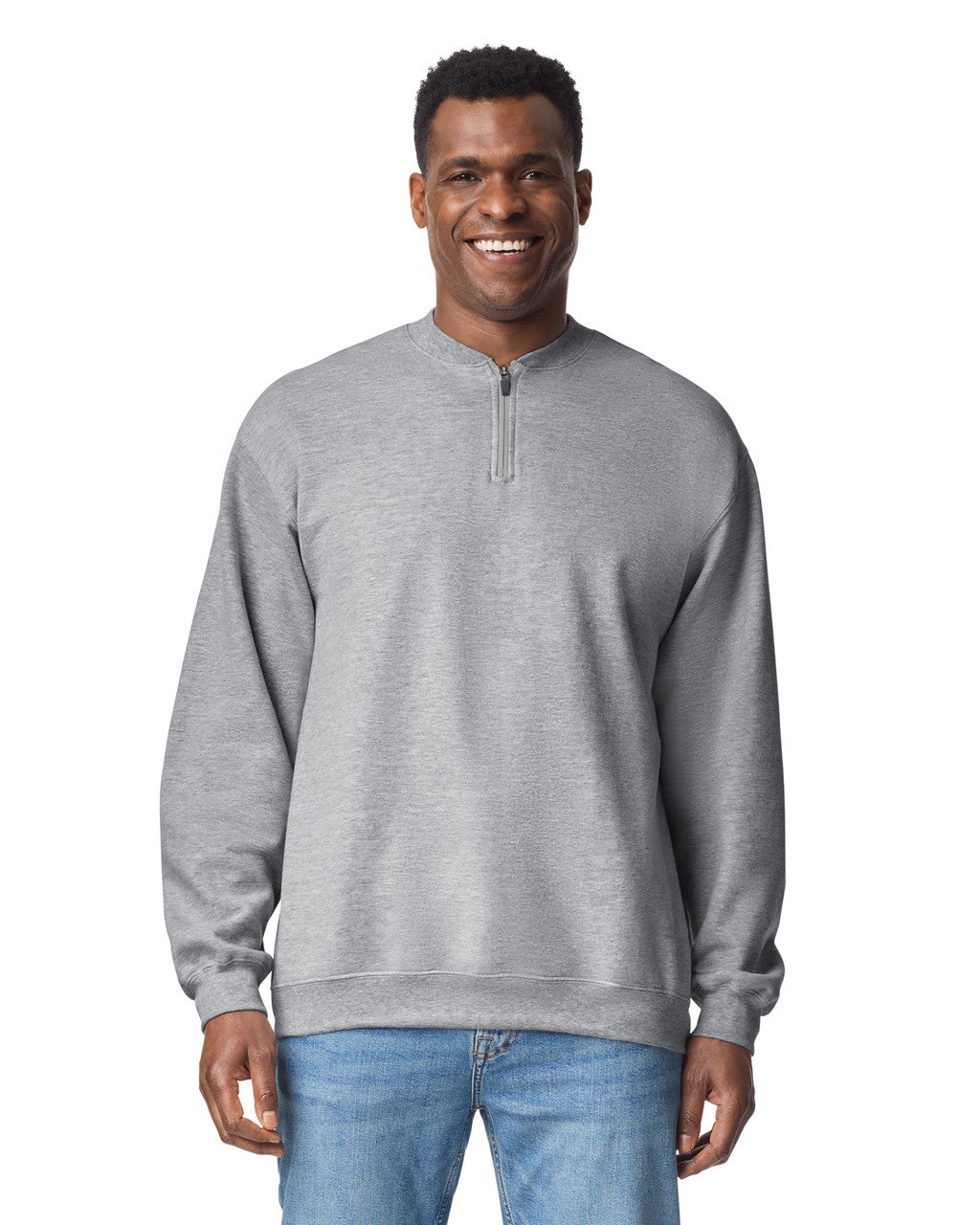 Gildan SF008 Unisex Softstyle Midweight 1/4 Zip Sweatshirt - Sport Grey - model front
