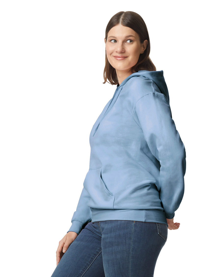Gildan SF500 Unisex Softstyle Midweight Hooded Sweatshirt - Stone Blue - model side