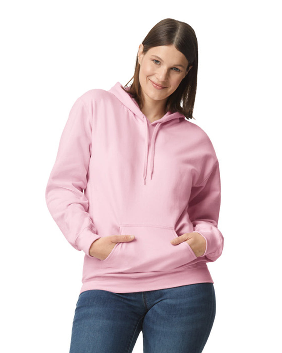 Gildan SF500 Unisex Softstyle Midweight Hooded Sweatshirt - Light Pink - model front