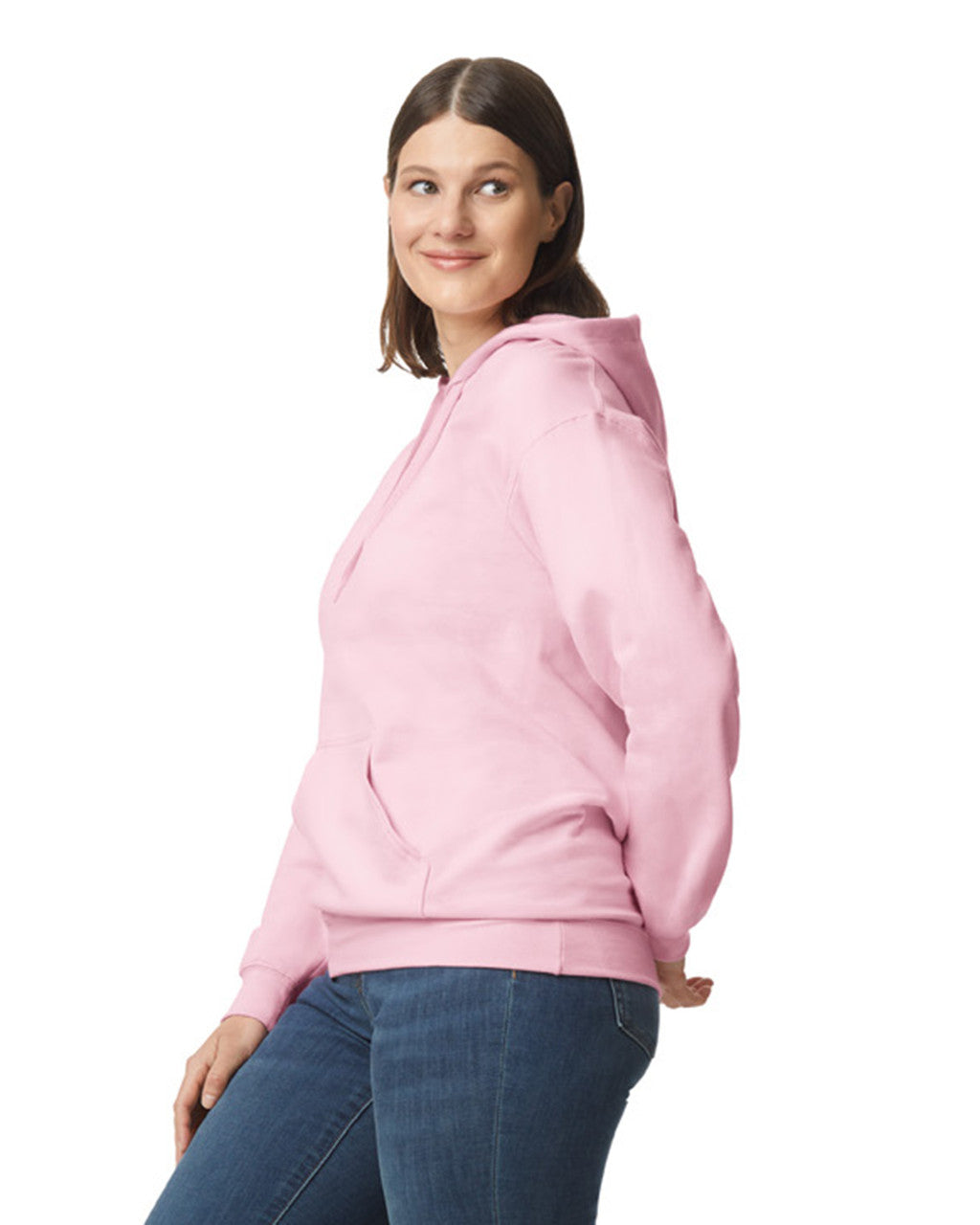 Gildan SF500 Unisex Softstyle Midweight Hooded Sweatshirt - Light Pink - model side