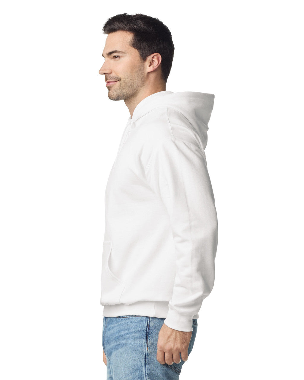 Gildan SF500 Unisex Softstyle Midweight Hooded Sweatshirt - White - model side