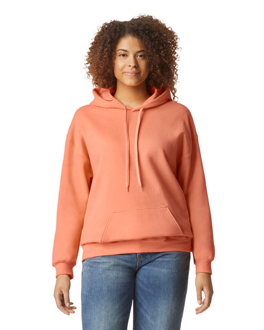 Gildan SF500 Unisex Softstyle Midweight Hooded Sweatshirt - Tangerine - model front