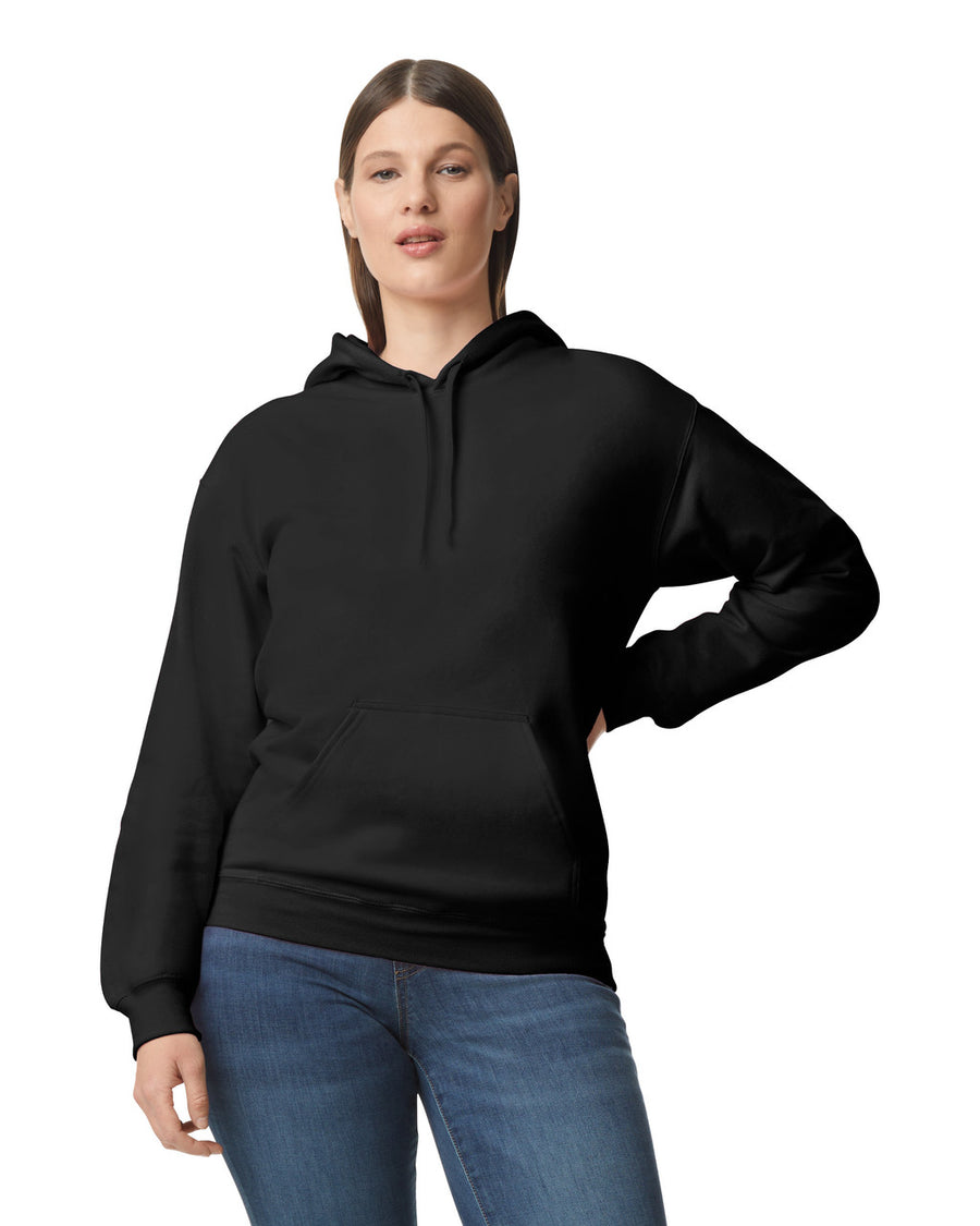 Gildan SF500 Unisex Softstyle Midweight Hooded Sweatshirt - Heather Black - model front