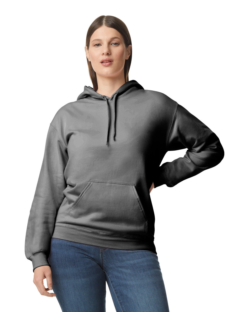 Gildan SF500 Unisex Softstyle Midweight Hooded Sweatshirt - Charcoal - model front