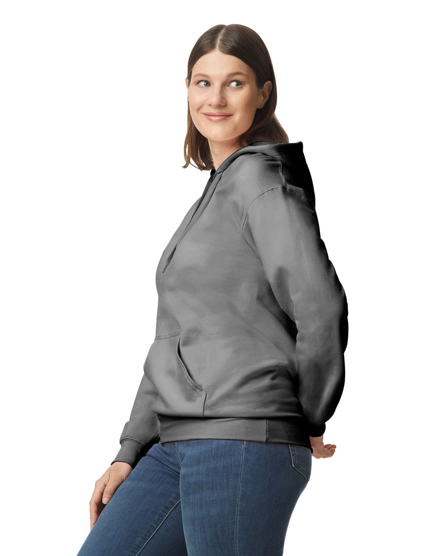 Gildan SF500 Unisex Softstyle Midweight Hooded Sweatshirt - Charcoal - model side