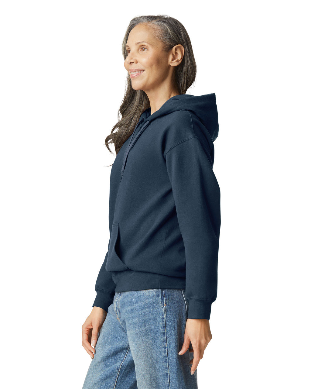 Gildan SF500 Unisex Softstyle Midweight Hooded Sweatshirt - Blue Dusk - model side