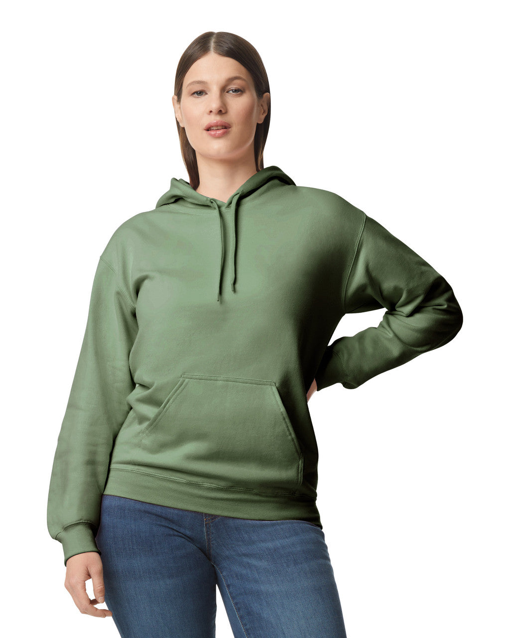 Gildan SF500 Unisex Softstyle Midweight Hooded Sweatshirt - Military Green - model front