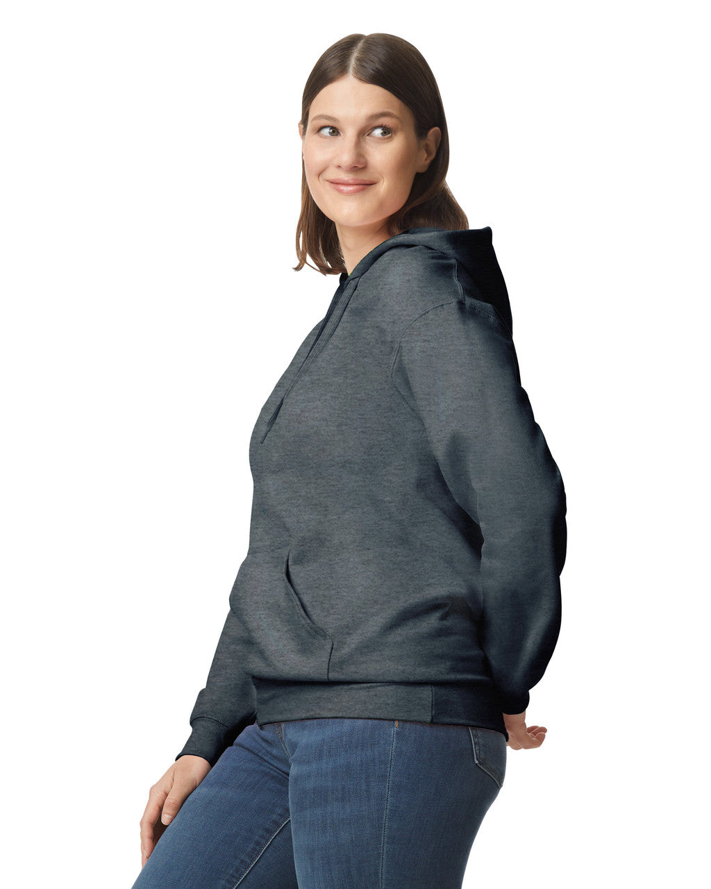 Gildan SF500 Unisex Softstyle Midweight Hooded Sweatshirt - Dark Heather - model side