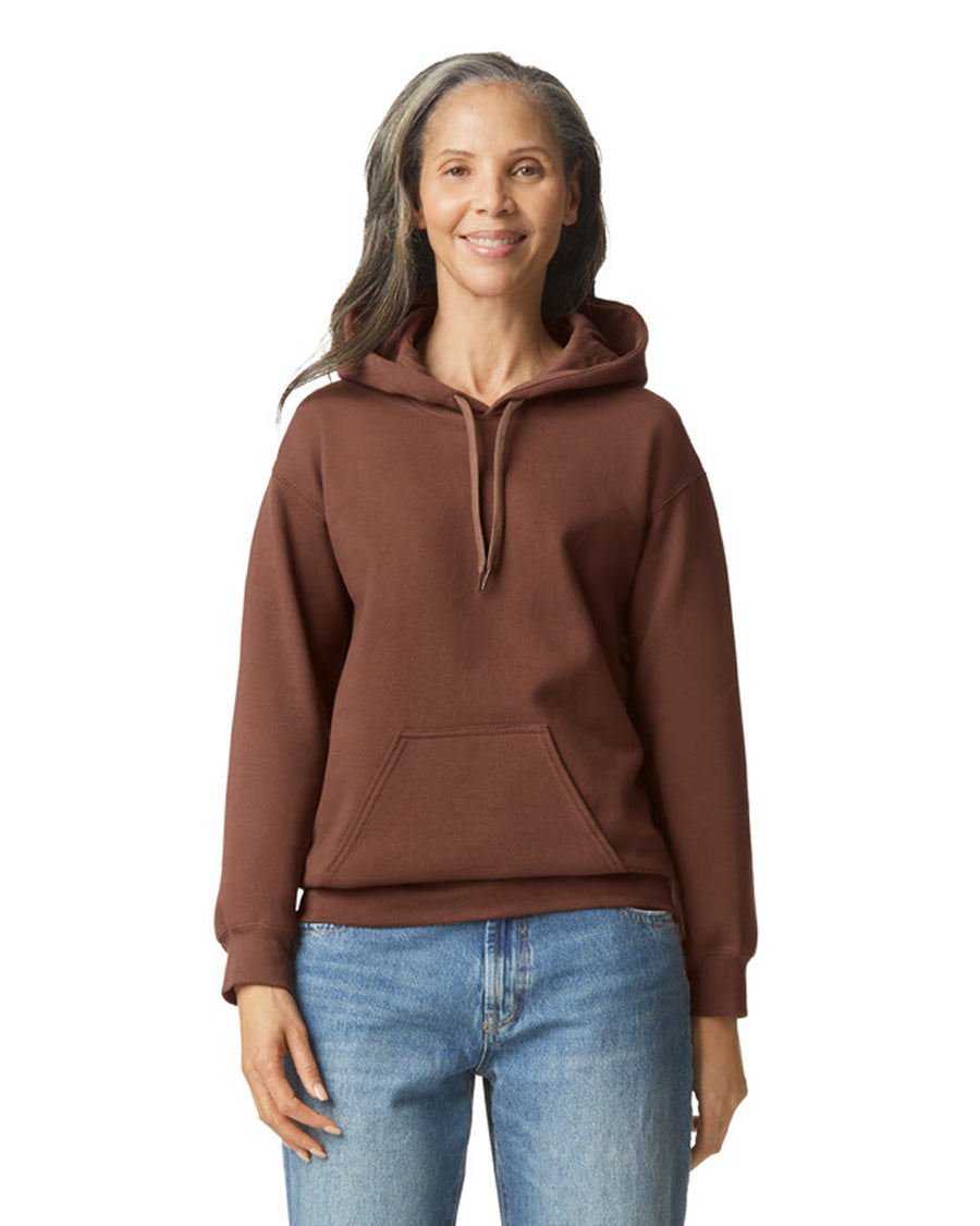 Gildan SF500 Unisex Softstyle Midweight Hooded Sweatshirt - Cocoa - model front