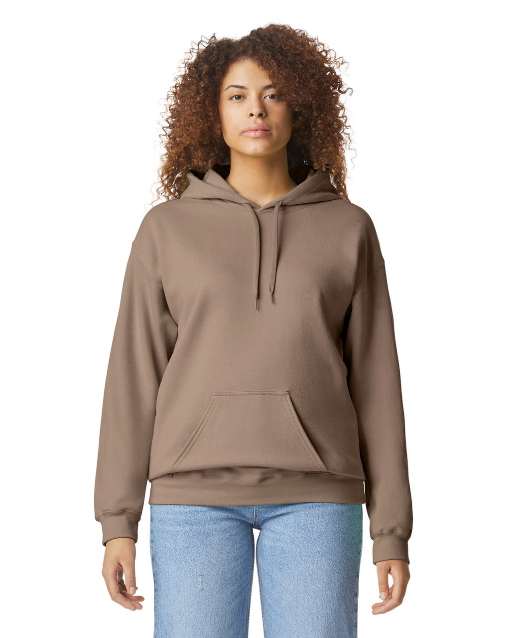 Gildan SF500 Unisex Softstyle Midweight Hooded Sweatshirt - Brown Savana - model front
