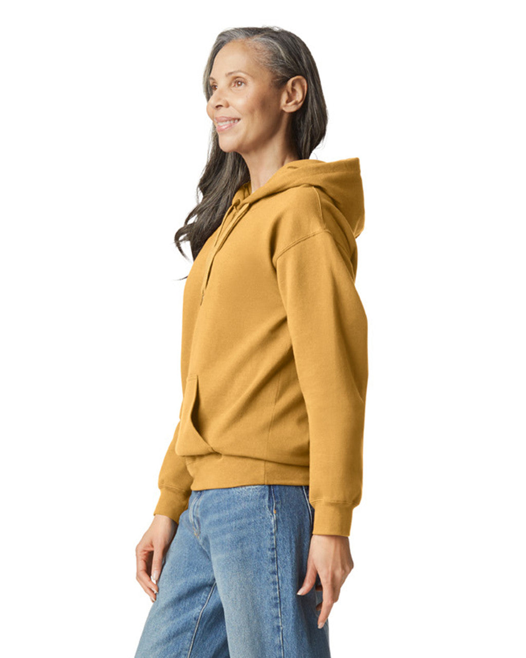 Gildan SF500 Unisex Softstyle Midweight Hooded Sweatshirt - Mustard - model side