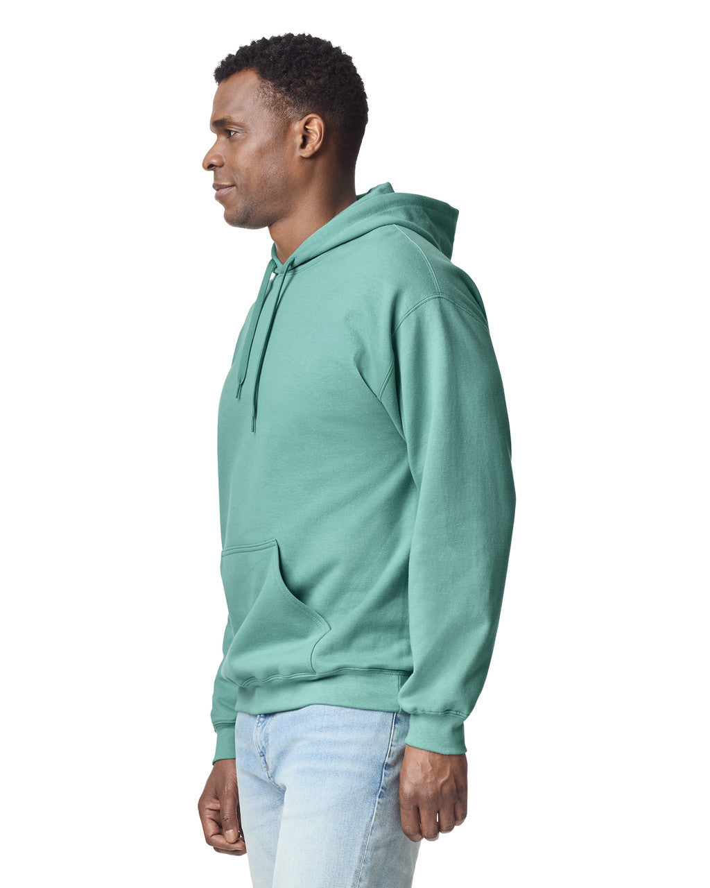 Gildan SF500 Unisex Softstyle Midweight Hooded Sweatshirt - Aquatic - model side