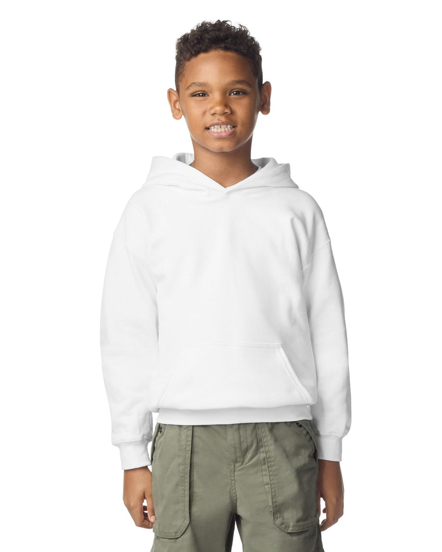Gildan SF500B Youth Softstyle Midweight Hooded Sweatshirt - White - model front