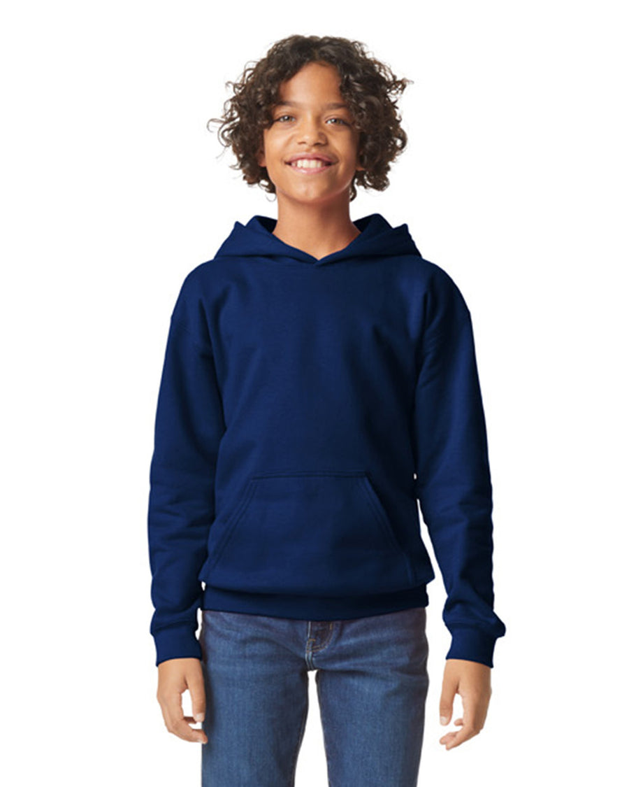 Gildan SF500B Youth Softstyle Midweight Hooded Sweatshirt - Navy - model front