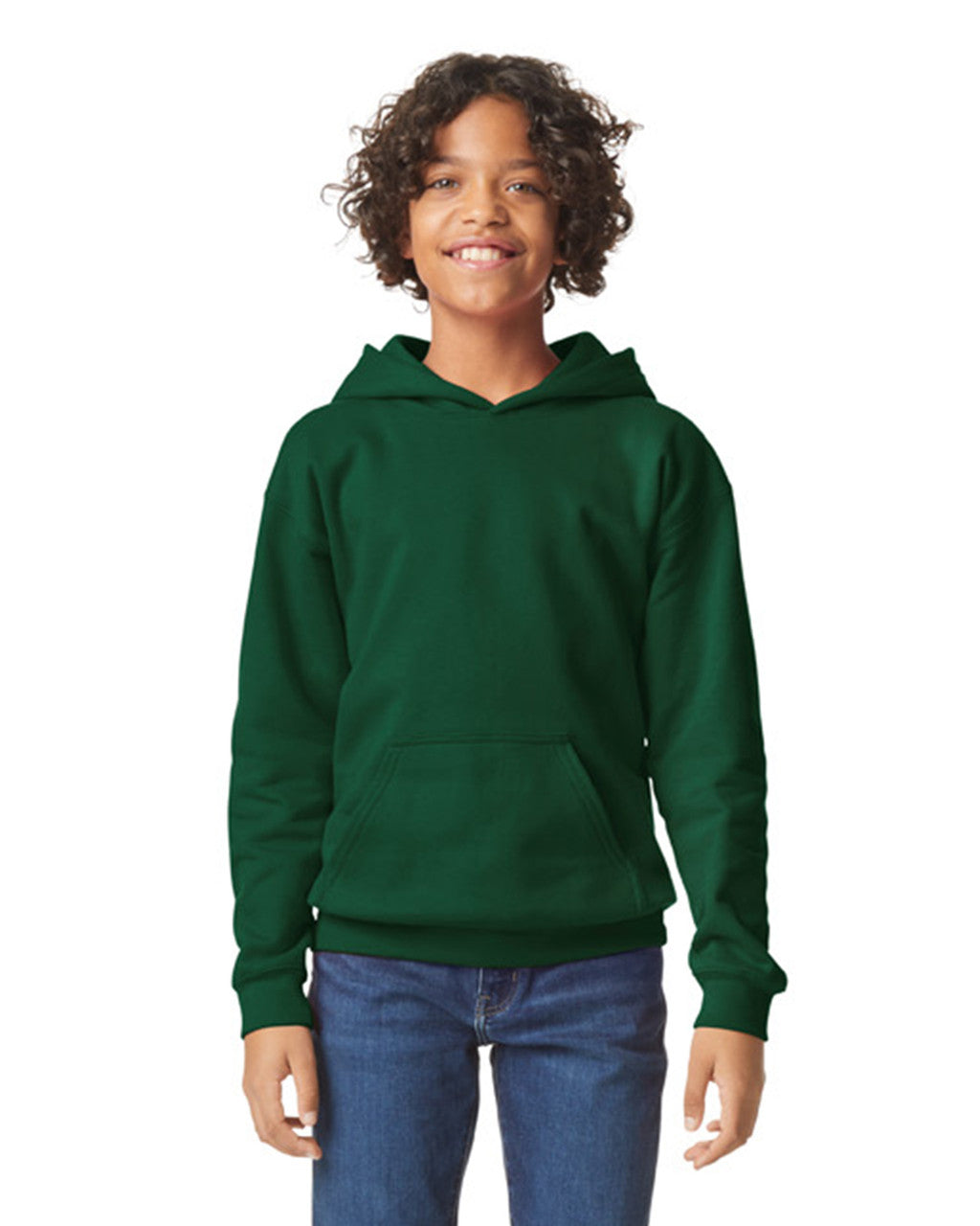 Gildan SF500B Youth Softstyle Midweight Hooded Sweatshirt - Forest Green - model front