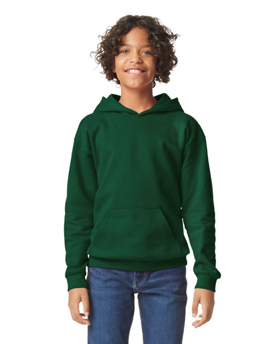 Gildan SF500B Youth Softstyle Midweight Hooded Sweatshirt - Forest Green - model front