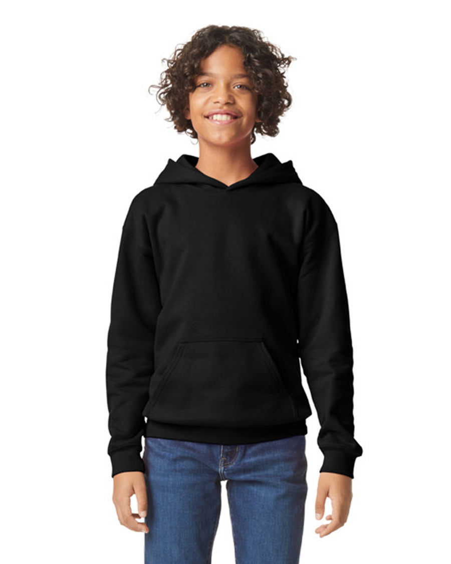 Gildan SF500B Youth Softstyle Midweight Hooded Sweatshirt - Black - model front