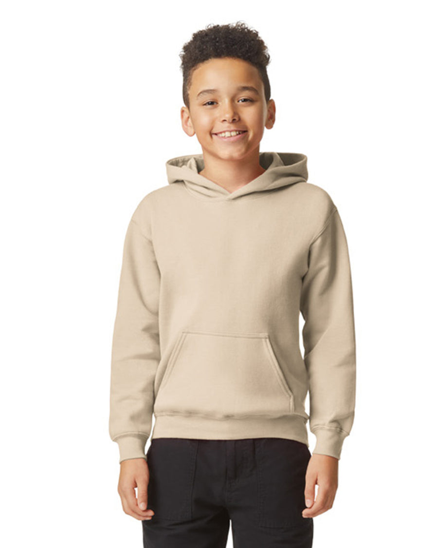 Gildan SF500B Youth Softstyle Midweight Hooded Sweatshirt - Sand - model front