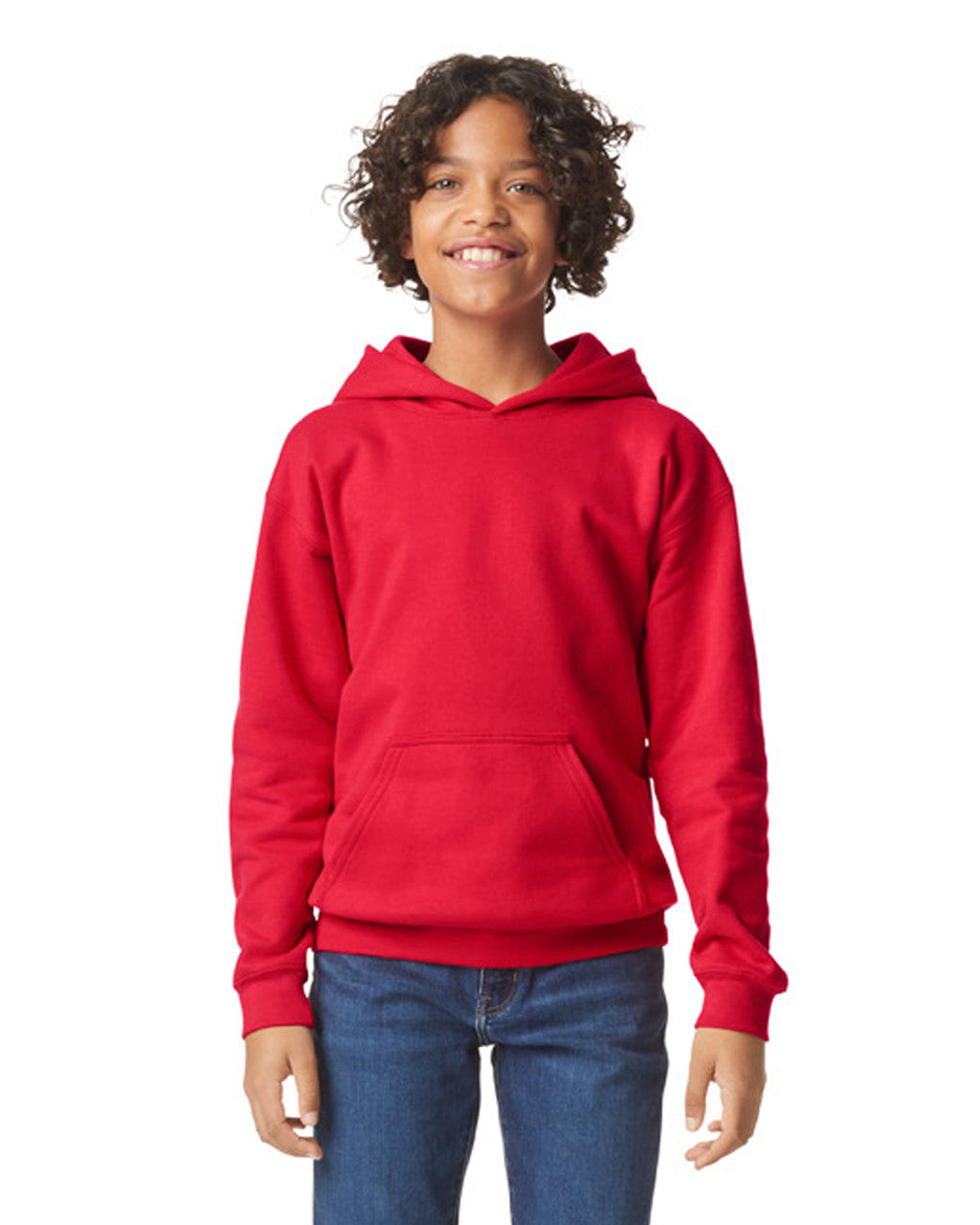 Gildan SF500B Youth Softstyle Midweight Hooded Sweatshirt - Red - model front