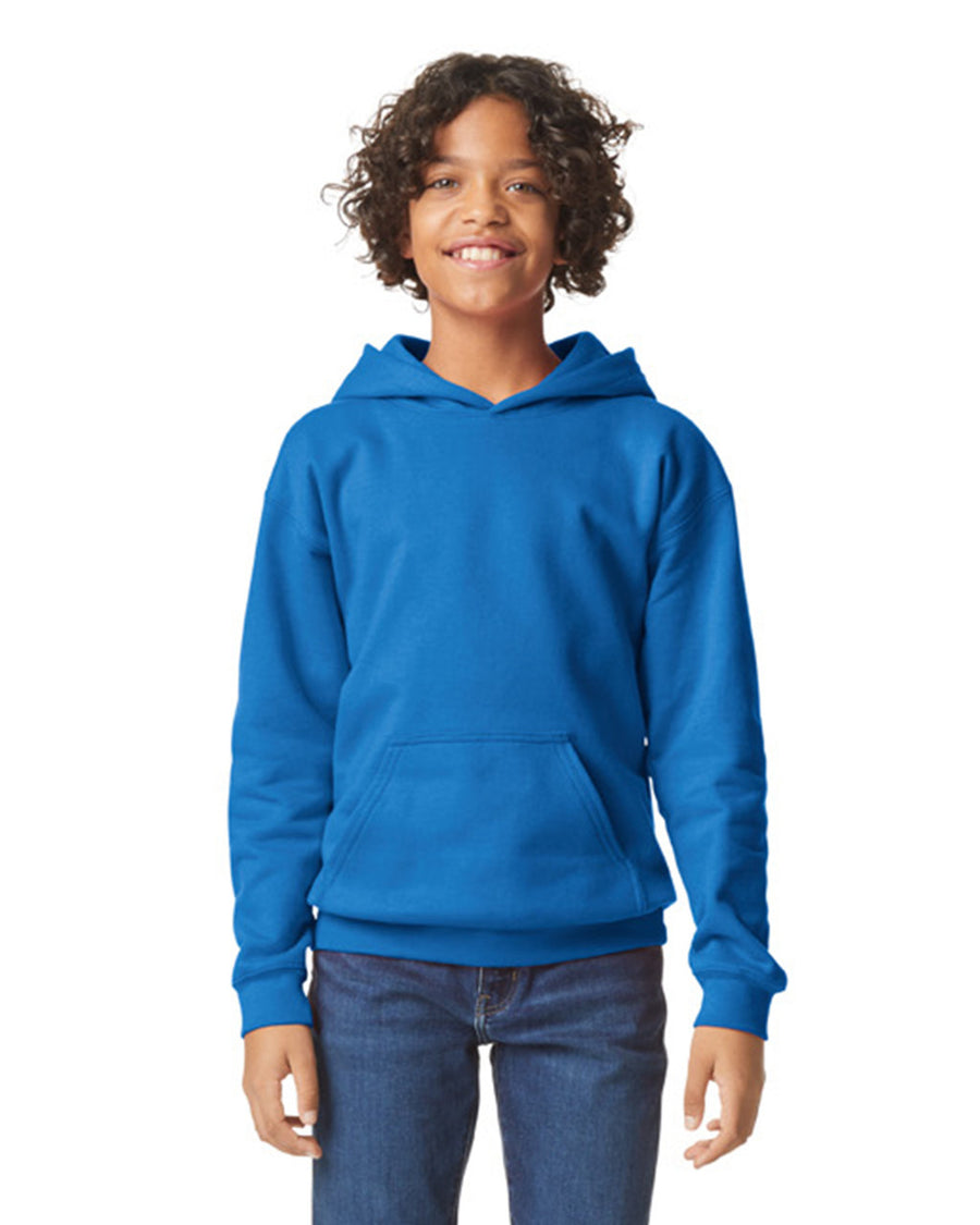 Gildan SF500B Youth Softstyle Midweight Hooded Sweatshirt - Royal - model front