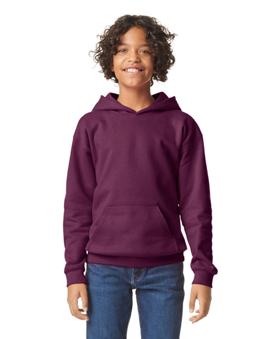 Gildan SF500B Youth Softstyle Midweight Hooded Sweatshirt - Maroon - model front