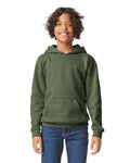 Gildan SF500B Youth Softstyle Midweight Hooded Sweatshirt - Military Green - model front