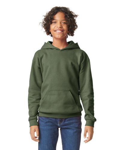 Gildan SF500B Youth Softstyle Midweight Hooded Sweatshirt - Military Green - model front
