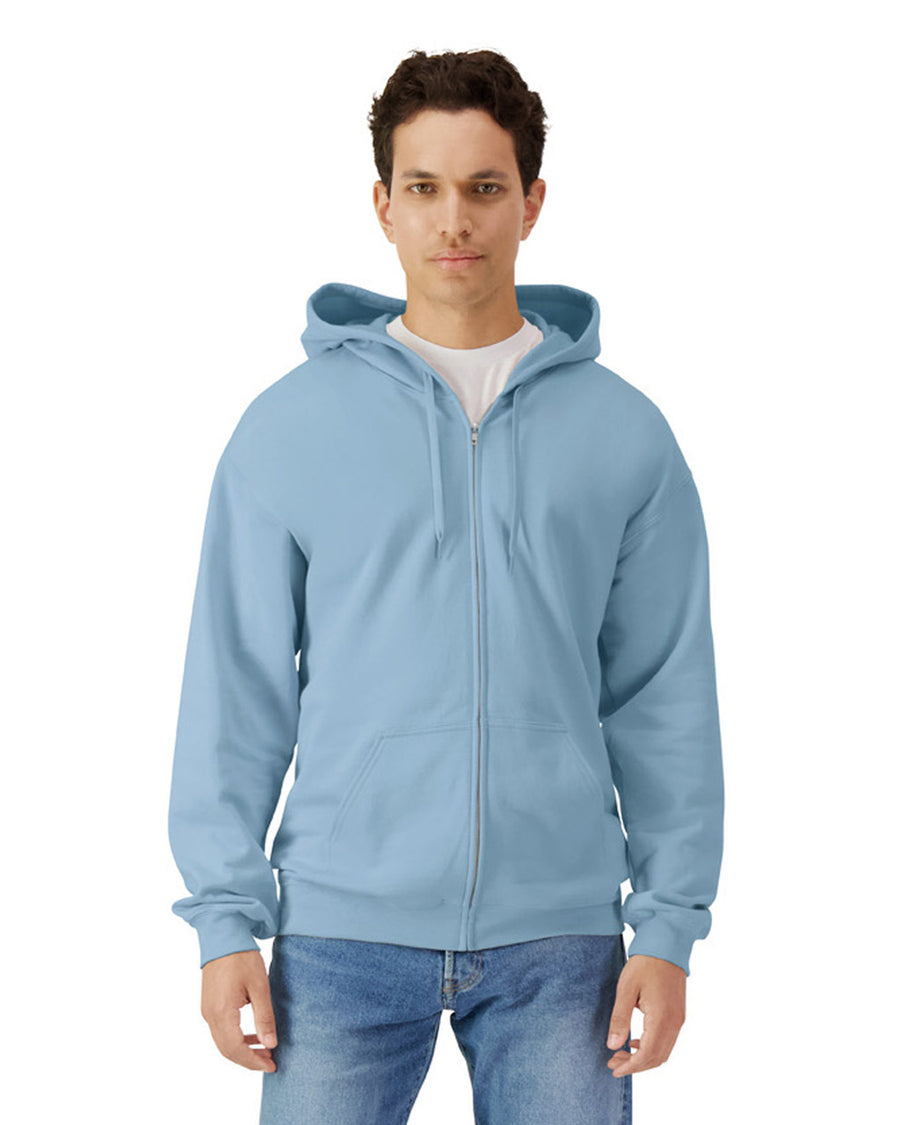 Gildan SF600 Unisex Softstyle Full-Zip Hooded Sweatshirt - Stone Blue - model front