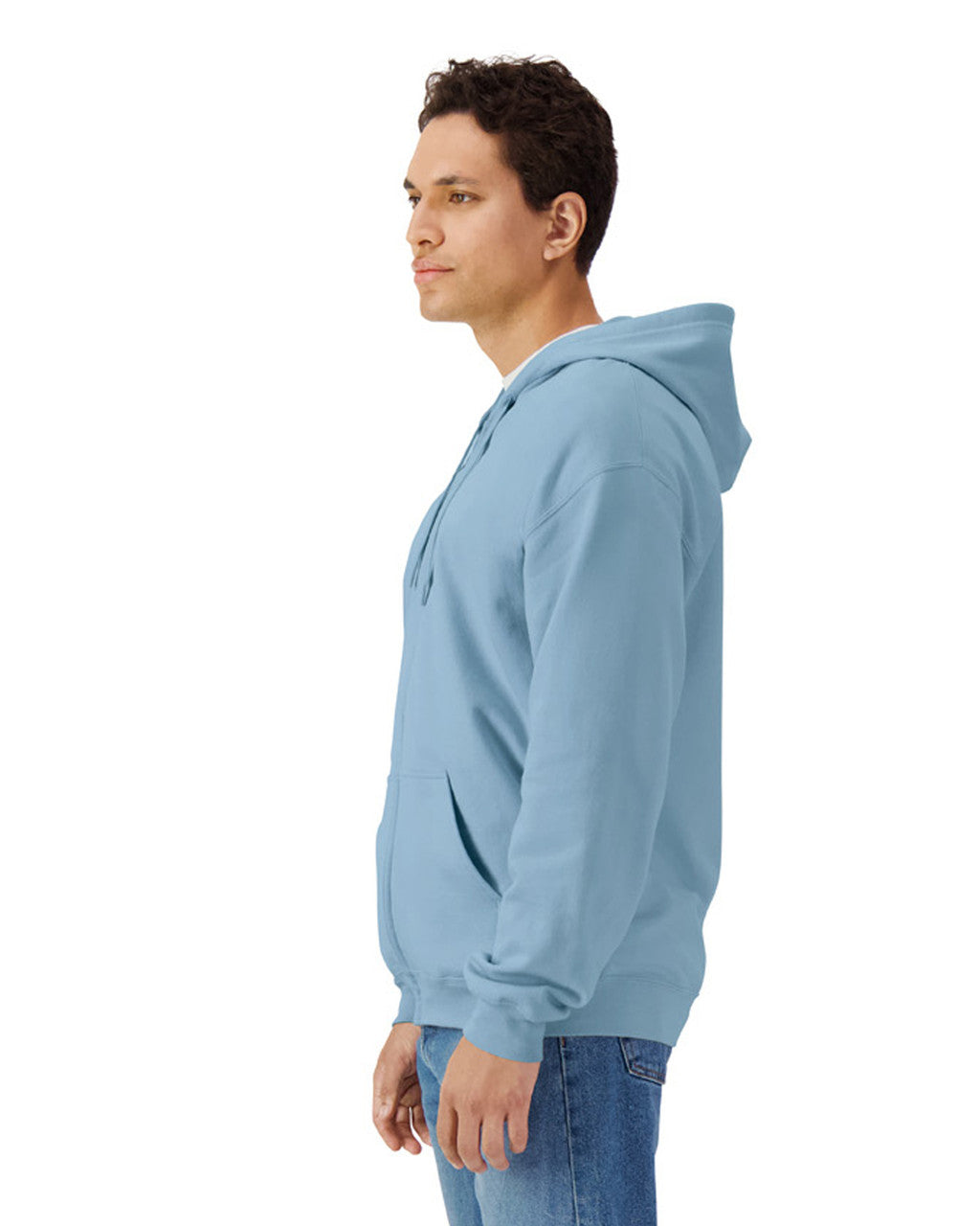 Gildan SF600 Unisex Softstyle Full-Zip Hooded Sweatshirt - Stone Blue - model side