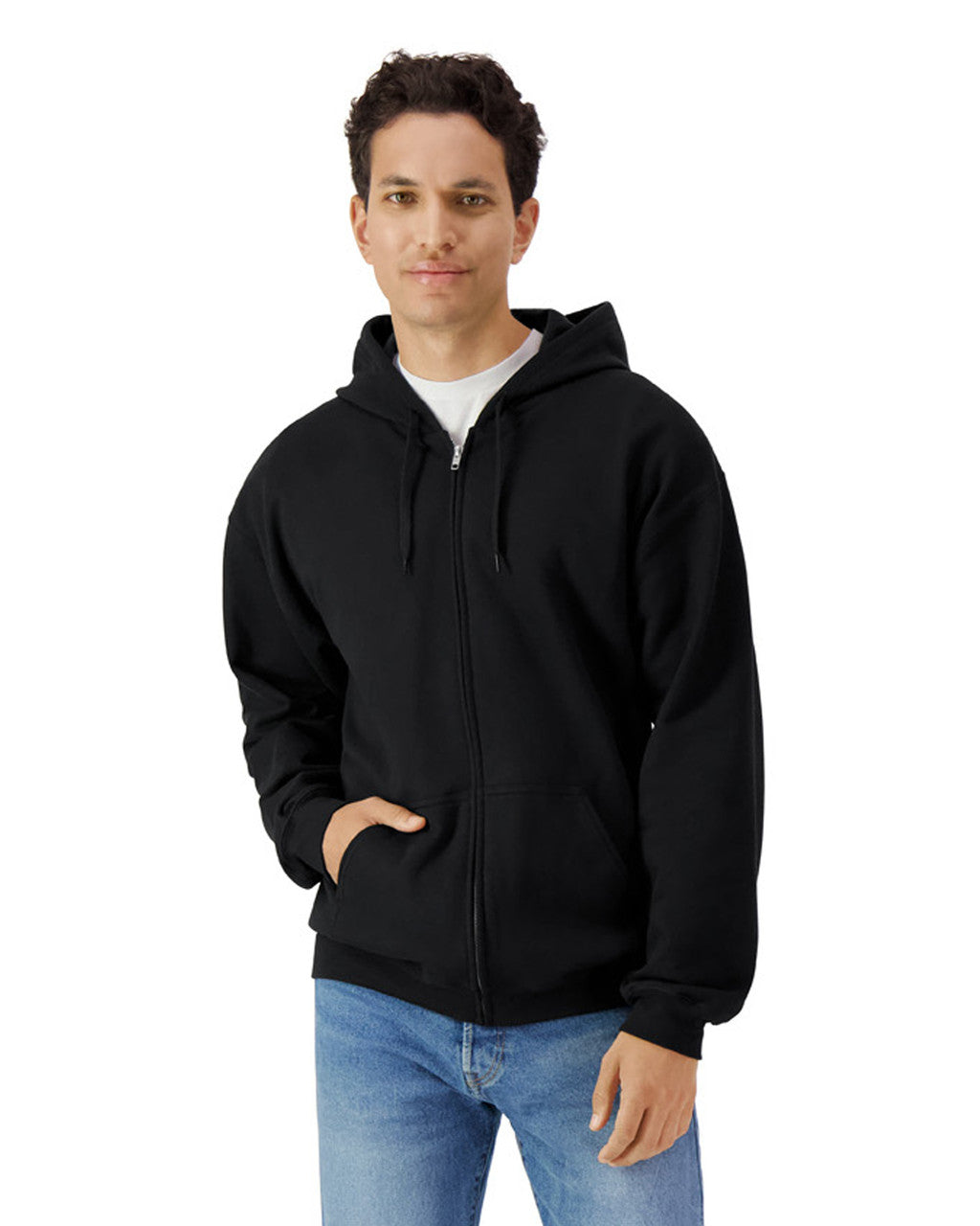 Gildan SF600 Unisex Softstyle Full-Zip Hooded Sweatshirt - Black - model front