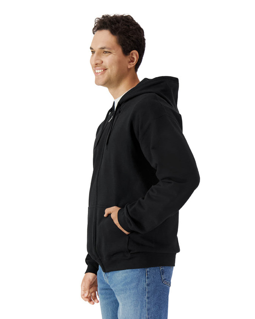 Gildan SF600 Unisex Softstyle Full-Zip Hooded Sweatshirt - Black - model side