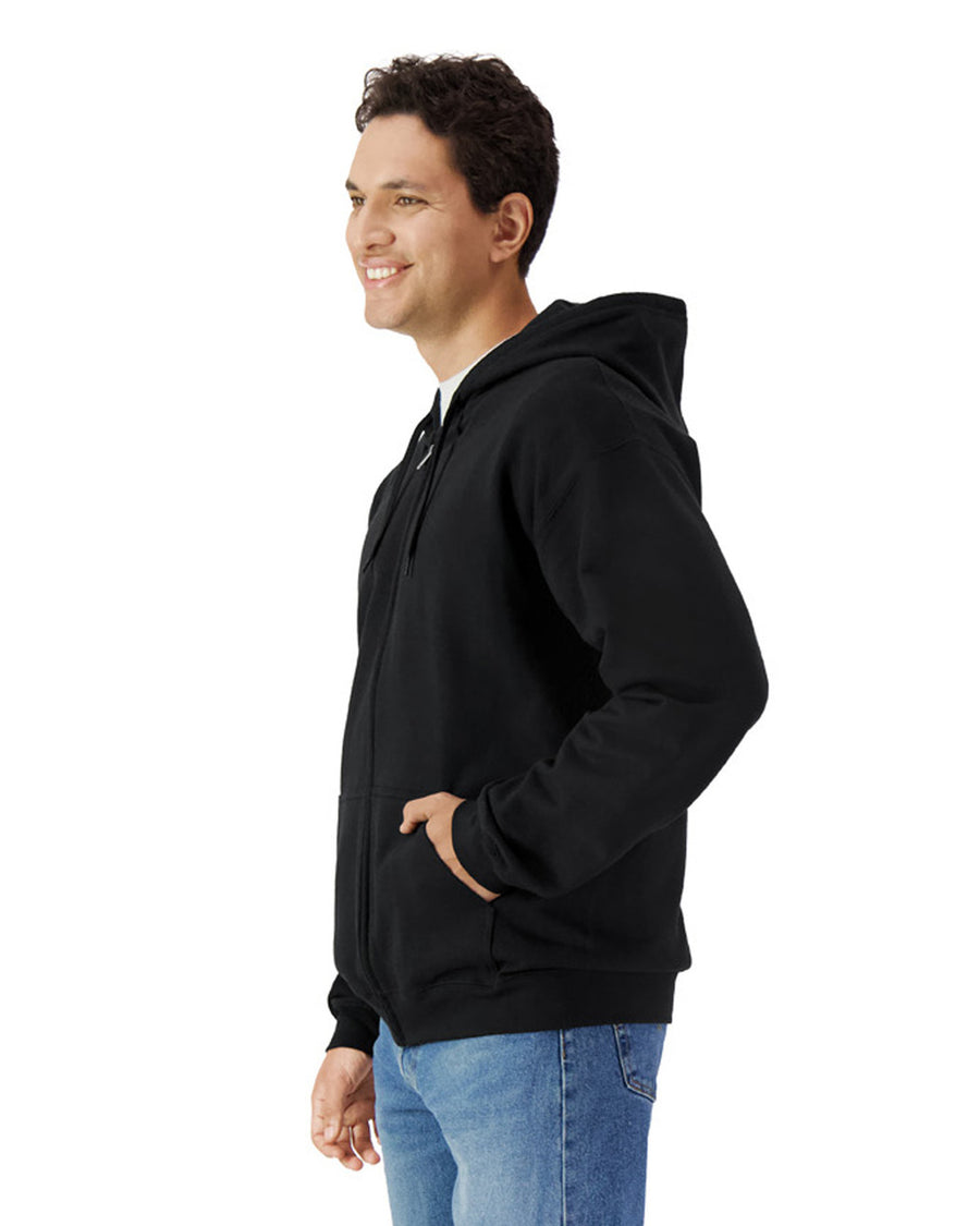Gildan SF600 Unisex Softstyle Full-Zip Hooded Sweatshirt - Black - model side