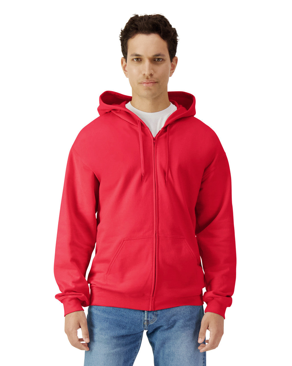 Gildan SF600 Unisex Softstyle Full-Zip Hooded Sweatshirt - Red - model front