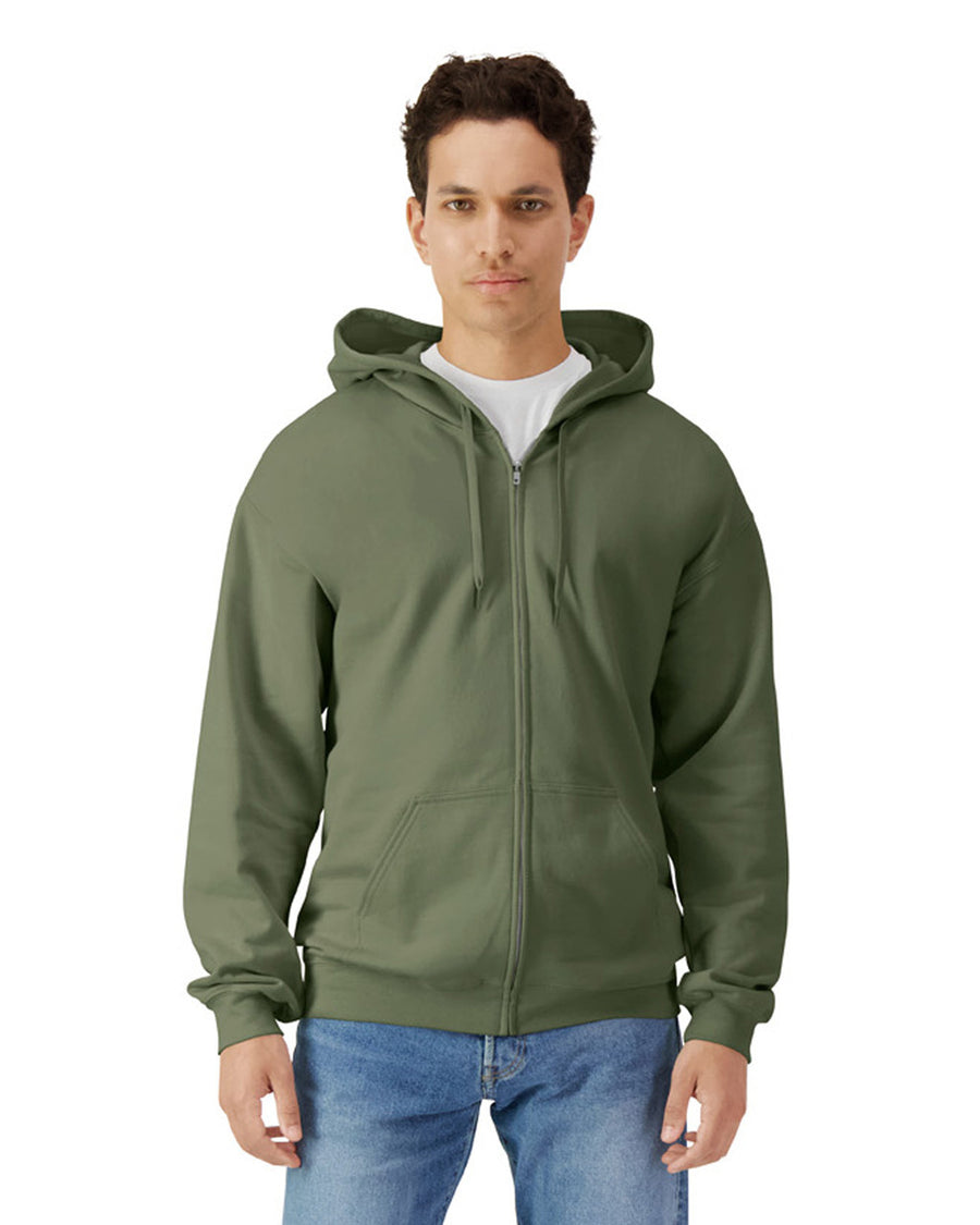 Gildan SF600 Unisex Softstyle Full-Zip Hooded Sweatshirt - Military Green - model front