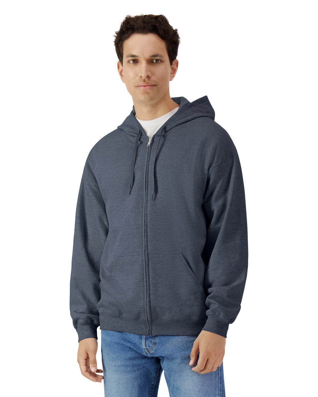 Gildan SF600 Unisex Softstyle Full-Zip Hooded Sweatshirt - Dark Heather - model front