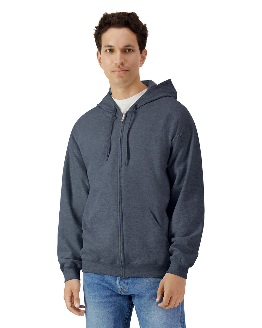 Gildan SF600 Unisex Softstyle Full-Zip Hooded Sweatshirt - Dark Heather - model front