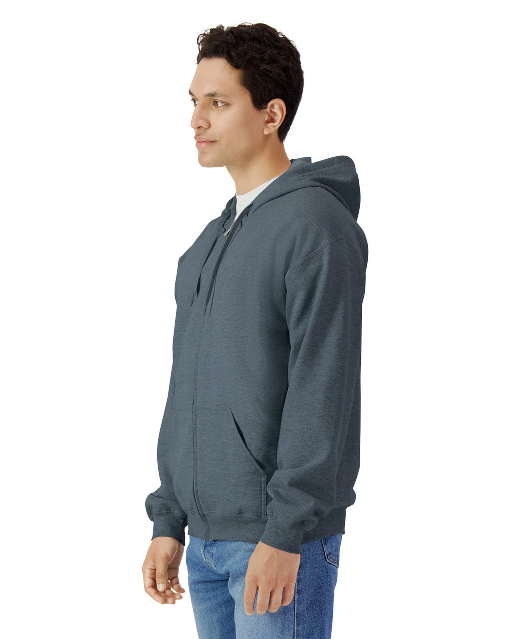 Gildan SF600 Unisex Softstyle Full-Zip Hooded Sweatshirt - Dark Heather - model side