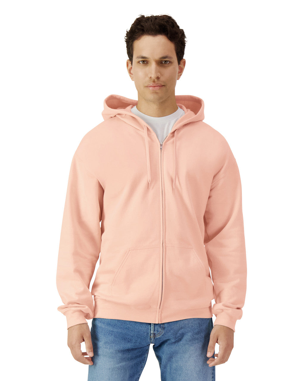Gildan SF600 Unisex Softstyle Full-Zip Hooded Sweatshirt - Dusty Rose - model front