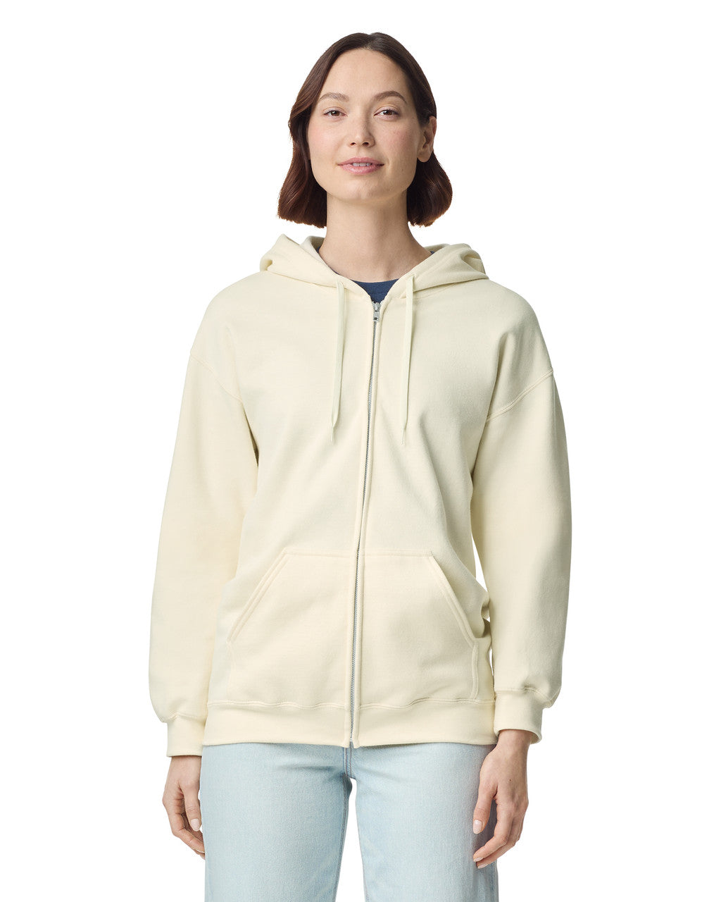 Gildan SF600 Unisex Softstyle Full-Zip Hooded Sweatshirt - Off White - model front