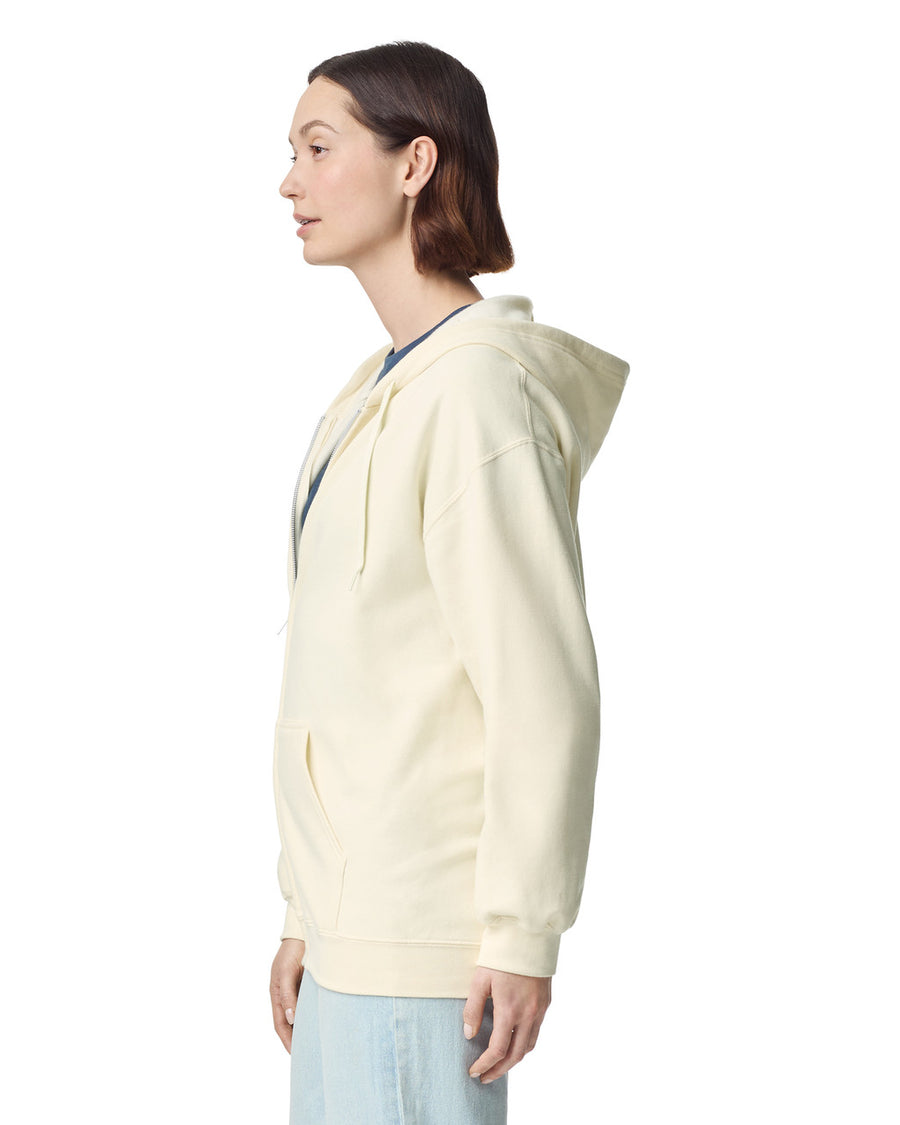 Gildan SF600 Unisex Softstyle Full-Zip Hooded Sweatshirt - Off White - model side